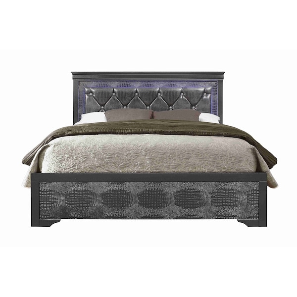 Global Furniture Usa Traditional Glam Croc Pompei Metallic Grey Full Bed Group With Led 2875 - main